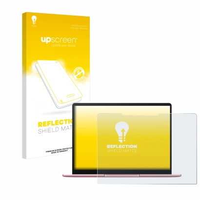 Vorderseite einer Produktverpackung mit dem Markenlogo upscreen. Daneben ist das Gerät Huawei MateBook 13 2020 mit dem zugehör