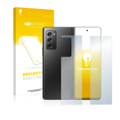 Vorderseite einer Produktverpackung mit dem Markenlogo upscreen. Daneben ist das Gerät Samsung Galaxy Z Fold 2 5G (Display+Rüc