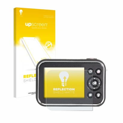 Vorderseite einer Produktverpackung mit dem Markenlogo upscreen. Daneben ist das Gerät Vtech Kidizoom Video Studio HD mit dem 