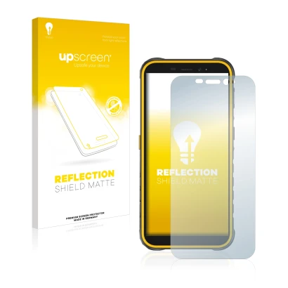 Vorderseite einer Produktverpackung mit dem Markenlogo upscreen. Daneben ist das Gerät Ulefone Armor X8 mit dem zugehörigen Di