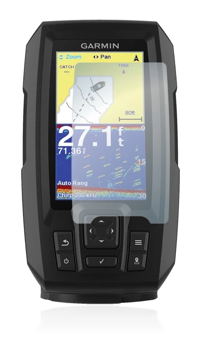 Abbildung des Geräts Garmin Striker Vivid 4cv mit einer Vielzahl des Displayschutzes.