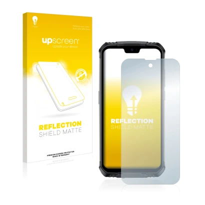 Vorderseite einer Produktverpackung mit dem Markenlogo upscreen. Daneben ist das Gerät Doogee S59 Pro mit dem zugehörigen Disp
