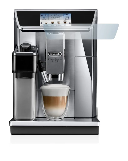 Abbildung des Geräts DeLonghi PrimaDonna Elite Experience ECAM656.85.MS mit einer Vielzahl des Displayschutzes.