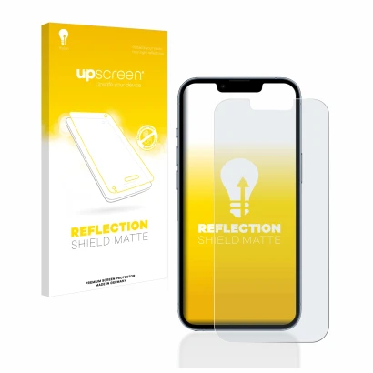 Vorderseite einer Produktverpackung mit dem Markenlogo upscreen. Daneben ist das Gerät Apple iPhone 13 Pro mit dem zugehörigen