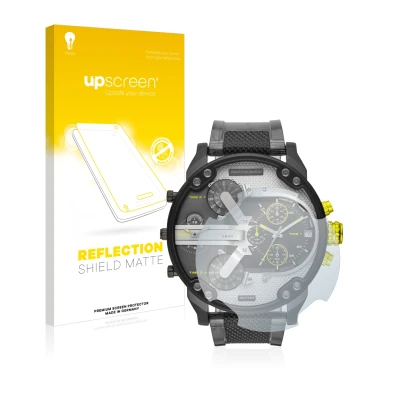 Vorderseite einer Produktverpackung mit dem Markenlogo upscreen. Daneben ist das Gerät Diesel DZ7422 Mr. Daddy 2.0 mit dem zug