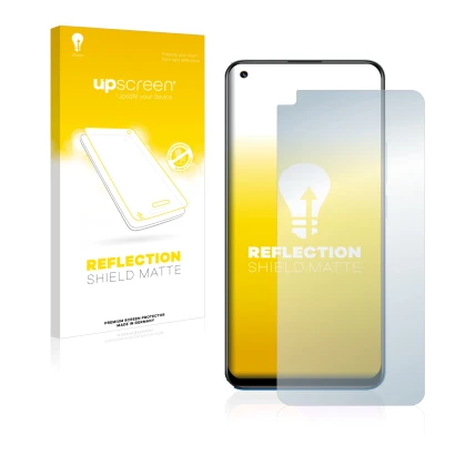 Vorderseite einer Produktverpackung mit dem Markenlogo upscreen. Daneben ist das Gerät realme 8 Pro mit dem zugehörigen Displa