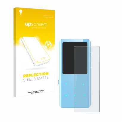 Vorderseite einer Produktverpackung mit dem Markenlogo upscreen. Daneben ist das Gerät AGPtek A19X mit dem zugehörigen Display