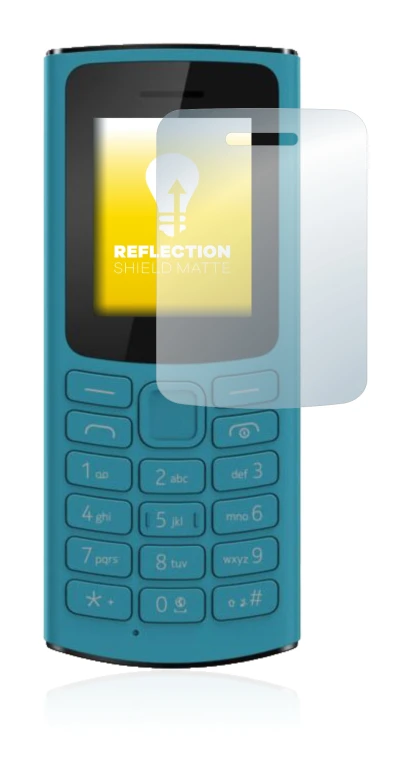 Abbildung des Geräts Nokia 105 4G 2021 mit einer Vielzahl des Displayschutzes.