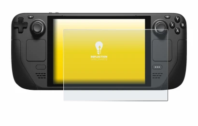 Abbildung des Geräts Valve Steam Deck mit einer Vielzahl des Displayschutzes.