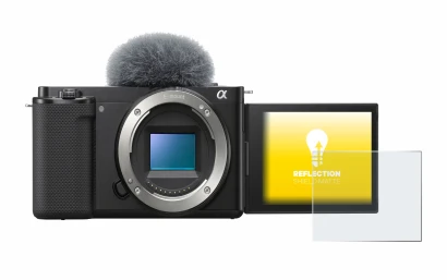 Abbildung des Geräts Sony Alpha ZV-E10 mit einer Vielzahl des Displayschutzes.