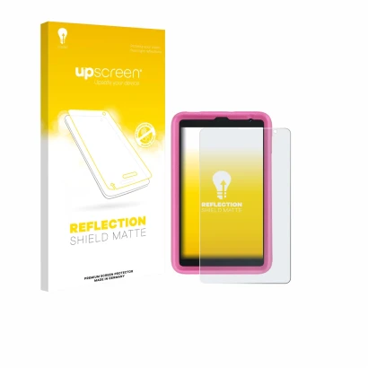 Vorderseite einer Produktverpackung mit dem Markenlogo upscreen. Daneben ist das Gerät Blackview Tab 6 Kids mit dem zugehörige