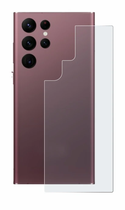 Abbildung des Geräts Samsung Galaxy S22 Ultra 5G (Rückseite) mit einer Vielzahl des Displayschutzes.