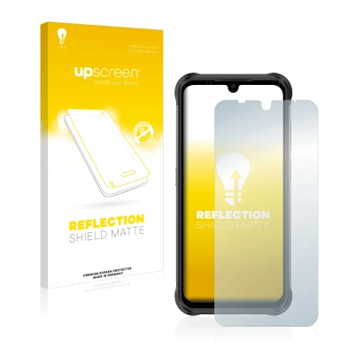 Vorderseite einer Produktverpackung mit dem Markenlogo upscreen. Daneben ist das Gerät Ulefone Power Armor 14 Pro mit dem zuge