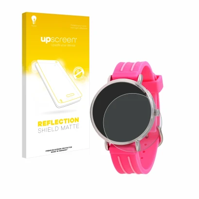 Vorderseite einer Produktverpackung mit dem Markenlogo upscreen. Daneben ist das Gerät Kiddus Children's Learning Watch mit de