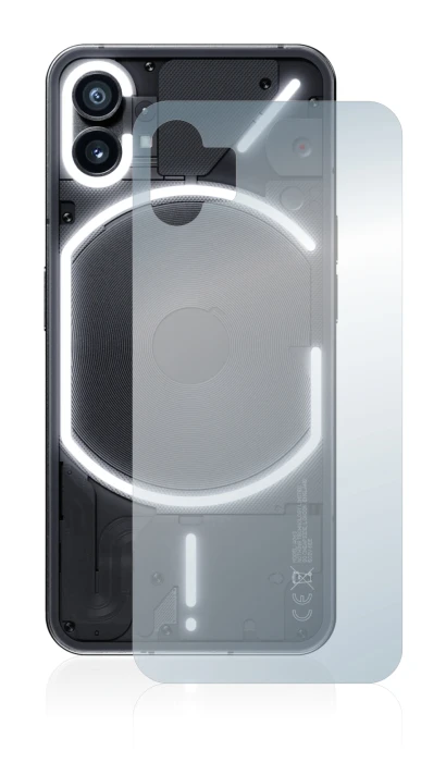 Abbildung des Geräts Nothing Phone (1) (Rückseite) mit einer Vielzahl des Displayschutzes.