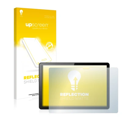 Vorderseite einer Produktverpackung mit dem Markenlogo upscreen. Daneben ist das Gerät Lenovo Tab M10 (3. Gen.) mit dem zugehö