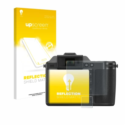 Vorderseite einer Produktverpackung mit dem Markenlogo upscreen. Daneben ist das Gerät Hasselblad X2D 100C mit dem zugehörigen