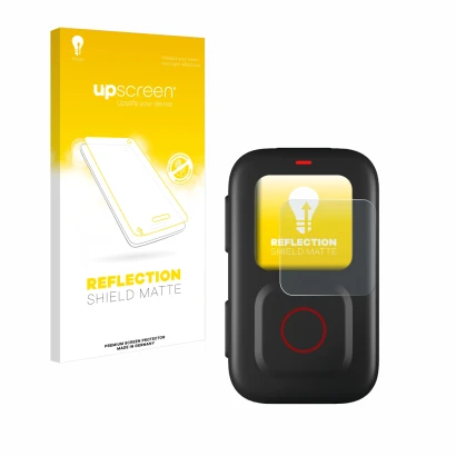 Vorderseite einer Produktverpackung mit dem Markenlogo upscreen. Daneben ist das Gerät GoPro Remote mit dem zugehörigen Displa