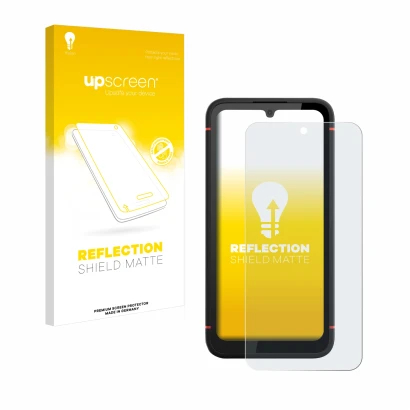 Vorderseite einer Produktverpackung mit dem Markenlogo upscreen. Daneben ist das Gerät Gigaset GX4 mit dem zugehörigen Display