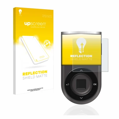 Vorderseite einer Produktverpackung mit dem Markenlogo upscreen. Daneben ist das Gerät D’CENT Biometric Wallet mit dem zugehör