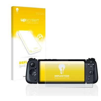 Vorderseite einer Produktverpackung mit dem Markenlogo upscreen. Daneben ist das Gerät Razer Edge 5G mit dem zugehörigen Displ