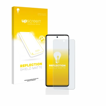 Vorderseite einer Produktverpackung mit dem Markenlogo upscreen. Daneben ist das Gerät Tecno Camon 20 mit dem zugehörigen Disp