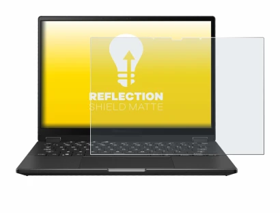 Abbildung des Geräts ASUS ROG Flow X13 2023 mit einer Vielzahl des Displayschutzes.