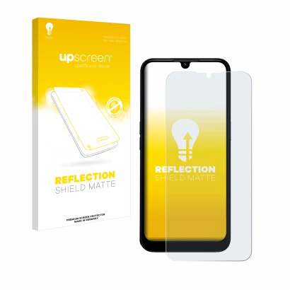 Vorderseite einer Produktverpackung mit dem Markenlogo upscreen. Daneben ist das Gerät Doro 8200 mit dem zugehörigen Displaysc