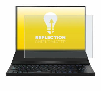 Abbildung des Geräts ASUS ROG Zephyrus Duo 16 2023 mit einer Vielzahl des Displayschutzes.