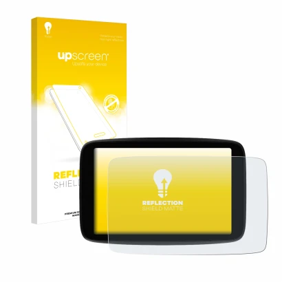 Vorderseite einer Produktverpackung mit dem Markenlogo upscreen. Daneben ist das Gerät TomTom GO Expert Plus 7" mit dem zugehö