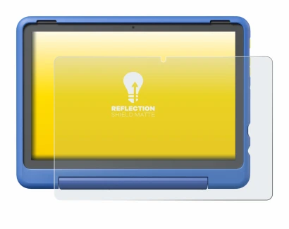 Abbildung des Geräts Amazon Fire HD 10 Kids Pro 2023 mit einer Vielzahl des Displayschutzes.