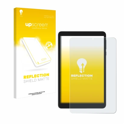 Vorderseite einer Produktverpackung mit dem Markenlogo upscreen. Daneben ist das Gerät Doogee T20 Mini mit dem zugehörigen Dis