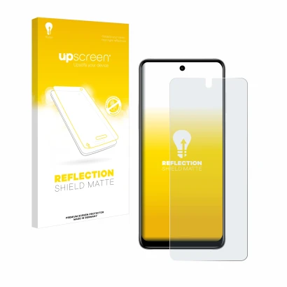 Vorderseite einer Produktverpackung mit dem Markenlogo upscreen. Daneben ist das Gerät Motorola Moto E32s mit dem zugehörigen