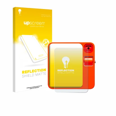 Vorderseite einer Produktverpackung mit dem Markenlogo upscreen. Daneben ist das Gerät rabbit r1 mit dem zugehörigen Displaysc