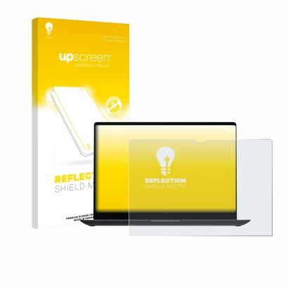 Vorderseite einer Produktverpackung mit dem Markenlogo upscreen. Daneben ist das Gerät Samsung Galaxy Book4 Ultra 16