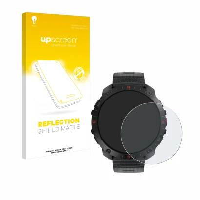 Vorderseite einer Produktverpackung mit dem Markenlogo upscreen. Daneben ist das Gerät Polar Grit X2 Pro mit dem zugehörigen D