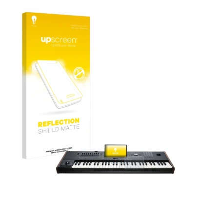 Vorderseite einer Produktverpackung mit dem Markenlogo upscreen. Daneben ist das Gerät KORG Pa5X mit dem zugehörigen Displaysc
