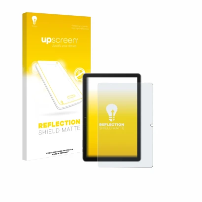 Vorderseite einer Produktverpackung mit dem Markenlogo upscreen. Daneben ist das Gerät Blackview Tab 70 mit dem zugehörigen Di