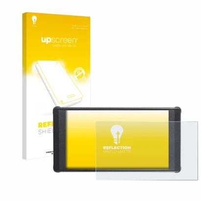 Vorderseite einer Produktverpackung mit dem Markenlogo upscreen. Daneben ist das Gerät Portkeys PT6 mit dem zugehörigen Displa