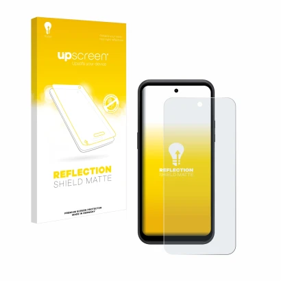 Vorderseite einer Produktverpackung mit dem Markenlogo upscreen. Daneben ist das Gerät HMD XR21 mit dem zugehörigen Displaysch