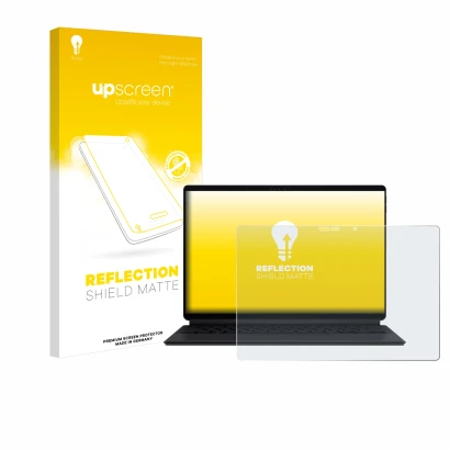 Vorderseite einer Produktverpackung mit dem Markenlogo upscreen. Daneben ist das Gerät ASUS ProArt PZ13 mit dem zugehörigen Di