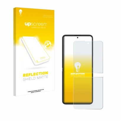 Vorderseite einer Produktverpackung mit dem Markenlogo upscreen. Daneben ist das Gerät Blackview Hero 10 (Vorderes Display) mi