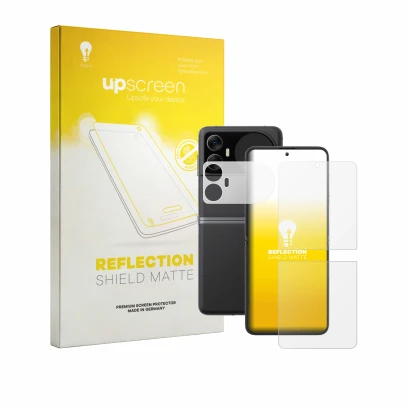 Vorderseite einer Produktverpackung mit dem Markenlogo upscreen. Daneben ist das Gerät Blackview Hero 10 (Display+Rückseite) m