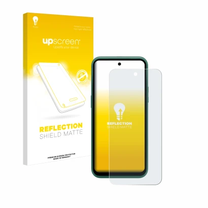 Vorderseite einer Produktverpackung mit dem Markenlogo upscreen. Daneben ist das Gerät Nokia XR21 Limited Edition mit dem zuge