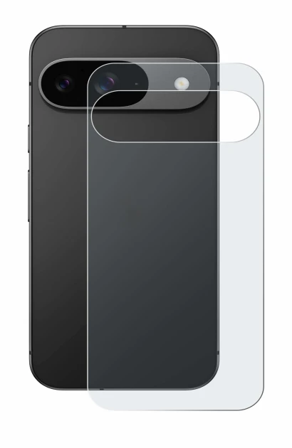 Abbildung des Geräts Google Pixel 9 (Rückseite) mit einer Vielzahl des Displayschutzes.