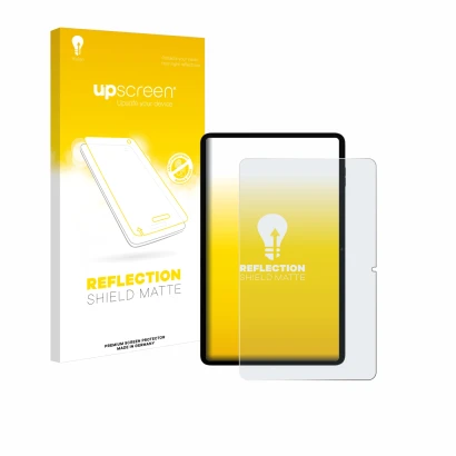 Vorderseite einer Produktverpackung mit dem Markenlogo upscreen. Daneben ist das Gerät Blackview Tab 18 mit dem zugehörigen Di