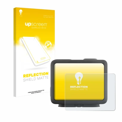 Vorderseite einer Produktverpackung mit dem Markenlogo upscreen. Daneben ist das Gerät GoPro Hero 4k mit dem zugehörigen Displ