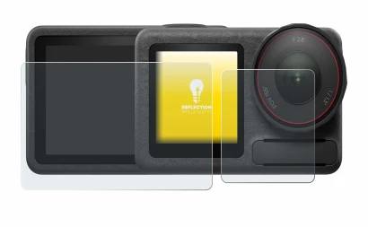Abbildung des Geräts DJI Osmo Action 5 Pro mit einer Vielzahl des Displayschutzes.