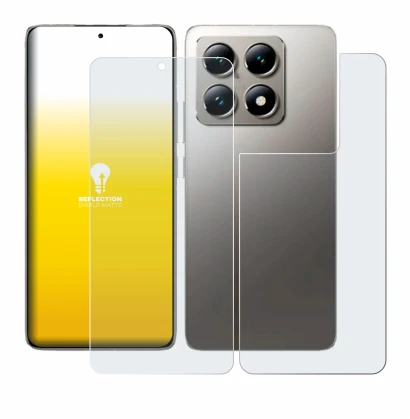 Abbildung des Geräts Xiaomi 14T (Display+Rückseite) mit einer Vielzahl des Displayschutzes.