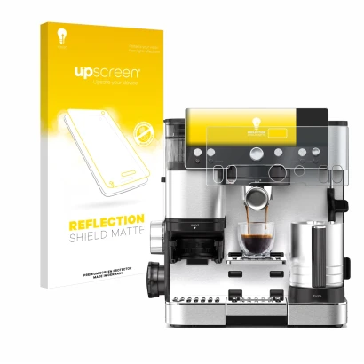 Vorderseite einer Produktverpackung mit dem Markenlogo upscreen. Daneben ist das Gerät Ninja Luxe Cafe Essential mit dem zugeh